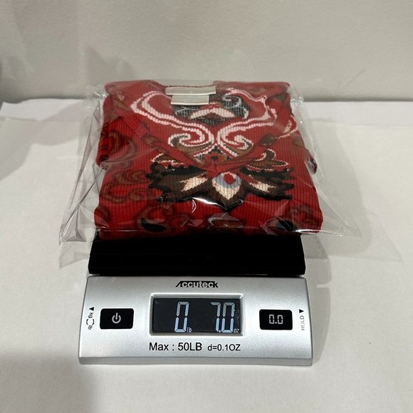 Pierre Cardin Womens Red Printed Y2K Paisley Print Sequin Blouse Size L Rib Knit - Picture 11 of 11